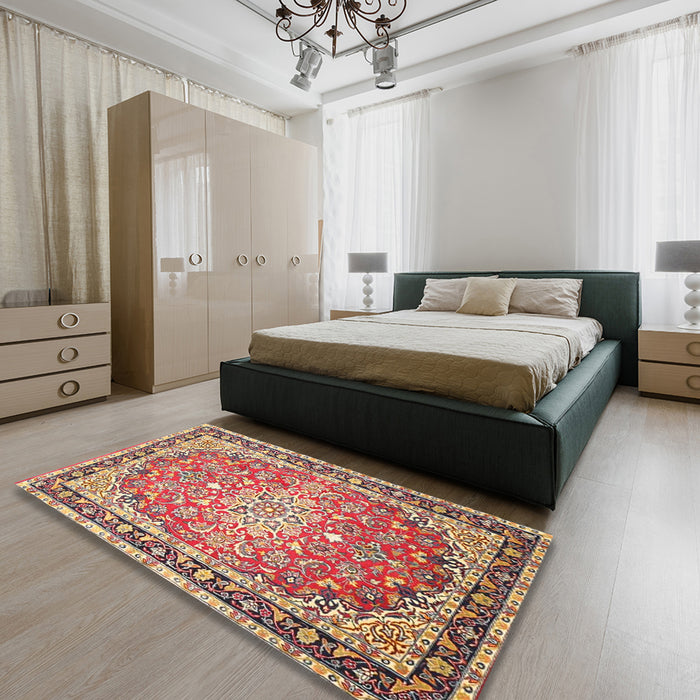 Machine Washable Traditional Fire Brick Red Rug in a Bedroom, wshtr4752