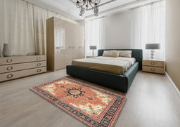 Traditional Brown Red Medallion Rug in a Bedroom, tr4753