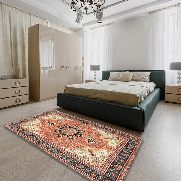 Traditional Brown Red Medallion Rug in a Bedroom, tr4753