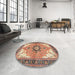 Round Traditional Brown Red Medallion Rug in a Office, tr4753