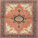 Round Machine Washable Traditional Brown Red Rug, wshtr4753