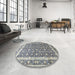 Round Machine Washable Traditional Grey Gray Rug in a Office, wshtr4756