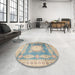 Round Traditional Tan Brown Medallion Rug in a Office, tr4757