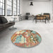 Round Traditional Light Brown Animal Rug in a Office, tr4759