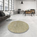 Round Traditional Dark Khaki Green Persian Rug in a Office, tr475