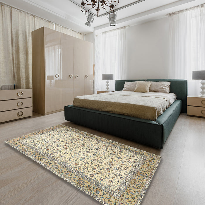 Traditional Dark Almond Brown Persian Rug in a Bedroom, tr4760