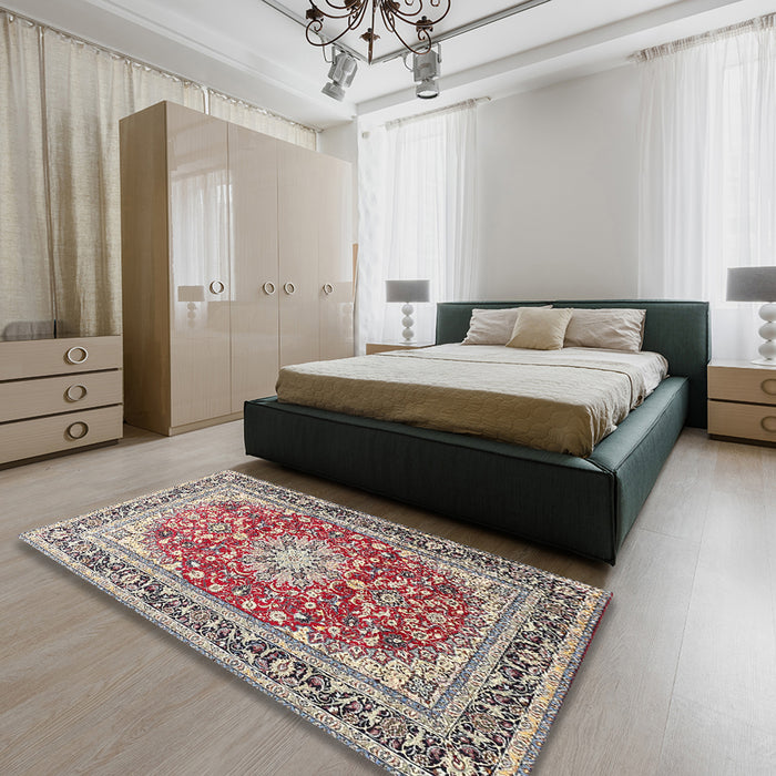 Traditional Chestnut Brown Medallion Rug in a Bedroom, tr4761