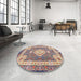 Round Machine Washable Traditional Brown Rug in a Office, wshtr4762