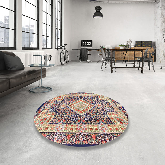 Round Traditional Brown Medallion Rug in a Office, tr4762