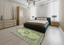 Traditional Brown Gold Medallion Rug in a Bedroom, tr4764
