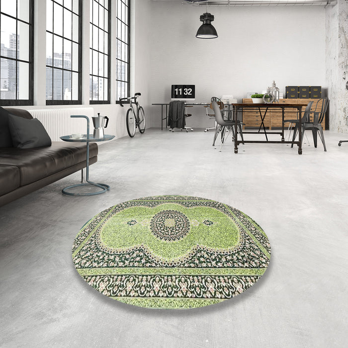 Round Traditional Brown Gold Medallion Rug in a Office, tr4764