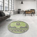 Round Traditional Brown Gold Medallion Rug in a Office, tr4764