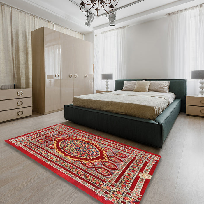 Traditional Light Copper Gold Medallion Rug in a Bedroom, tr4766