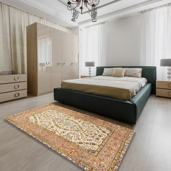 Traditional Chocolate Brown Persian Rug in a Bedroom, tr4769