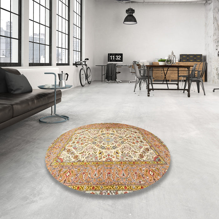 Round Traditional Chocolate Brown Persian Rug in a Office, tr4769