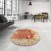 Round Machine Washable Traditional Brown Gold Rug in a Office, wshtr4771