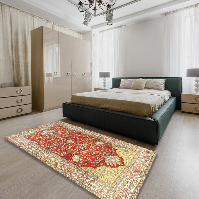 Traditional Brown Gold Animal Rug in a Bedroom, tr4771