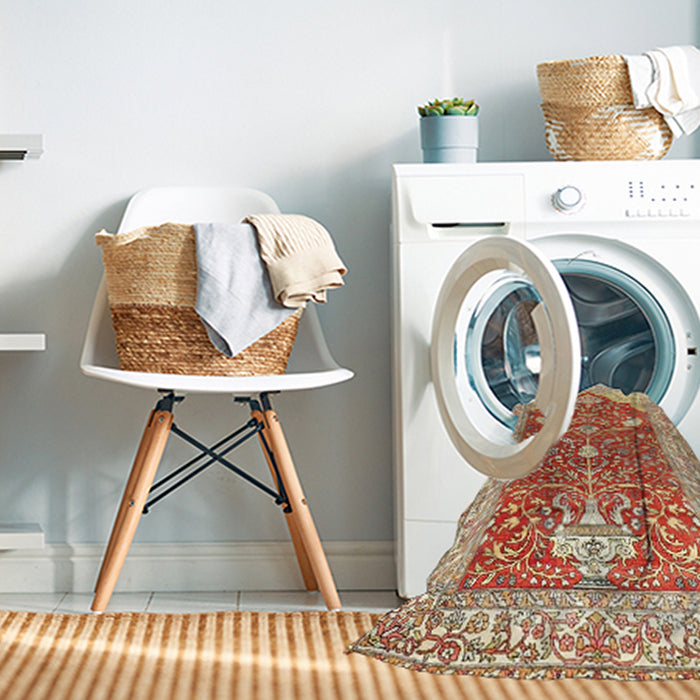 Machine Washable Traditional Brown Gold Rug in a Washing Machine, wshtr4771