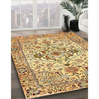 Traditional Chrome Gold Yellow Medallion Rug, tr4772