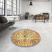 Round Machine Washable Traditional Chrome Gold Yellow Rug in a Office, wshtr4772