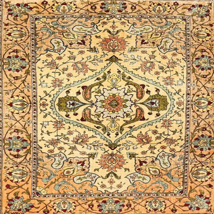 Square Traditional Chrome Gold Yellow Medallion Rug, tr4772