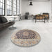 Round Traditional Rosy Purple Medallion Rug in a Office, tr4775