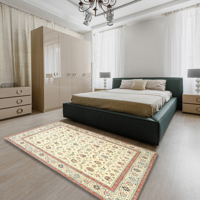 Traditional Golden Blonde Gold Persian Rug in a Bedroom, tr4776
