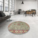 Round Traditional Sienna Brown Medallion Rug in a Office, tr4779