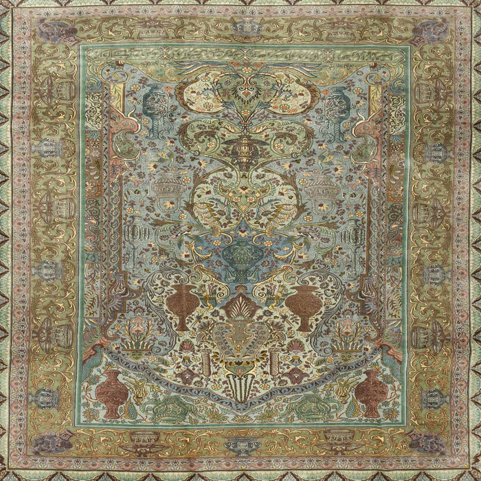 Round Machine Washable Traditional DarkKhaki Green Rug, wshtr4780