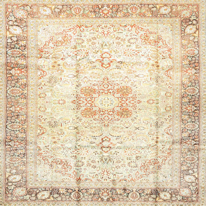 Round Machine Washable Traditional Vanilla Gold Rug, wshtr4783