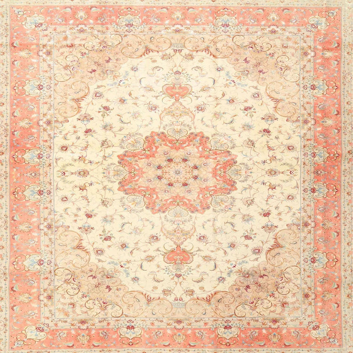 Square Traditional Golden Blonde Gold Medallion Rug, tr4784