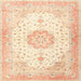 Square Traditional Golden Blonde Gold Medallion Rug, tr4784