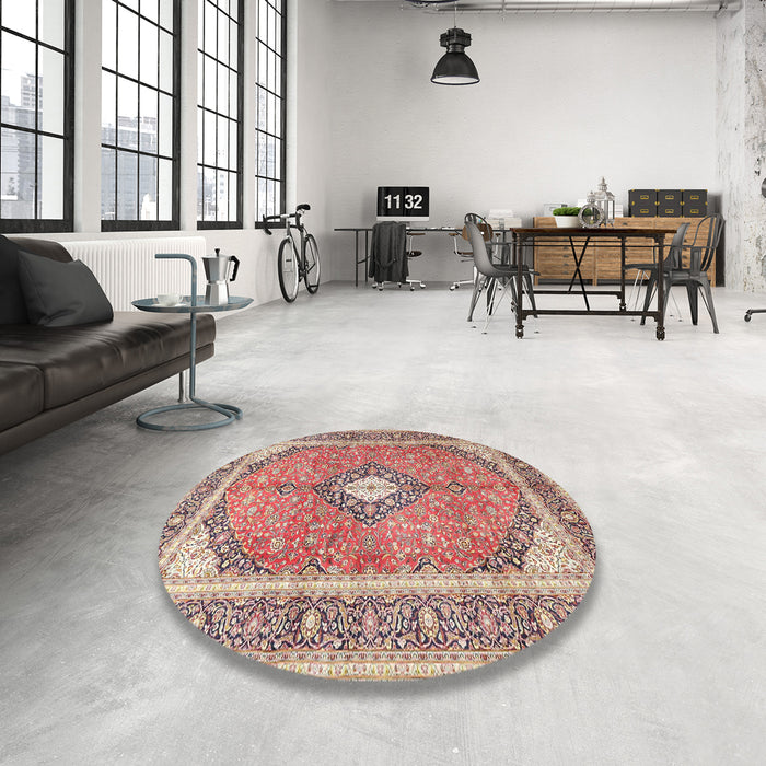 Round Traditional Brown Medallion Rug in a Office, tr4786