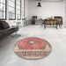 Round Traditional Brown Medallion Rug in a Office, tr4786