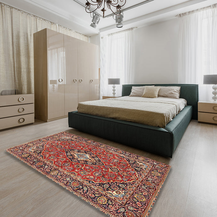 Traditional Saffron Red Oriental Rug in a Bedroom, tr4787