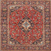 Round Machine Washable Traditional Saffron Red Rug, wshtr4787