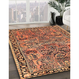 Traditional Dark Sienna Brown Oriental Rug in Family Room, tr4789