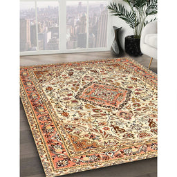 Traditional Brown Gold Medallion Rug in Family Room, tr4790