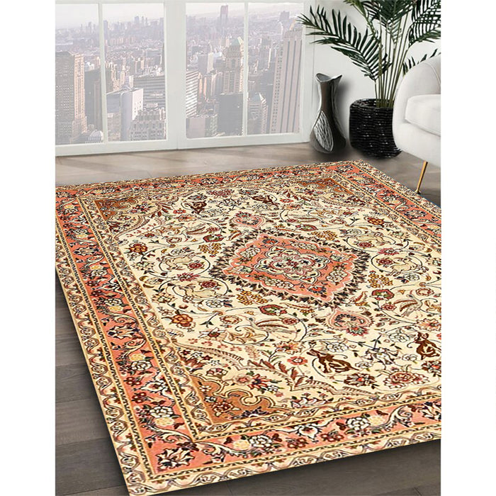 Traditional Brown Gold Medallion Rug in Family Room, tr4790