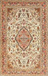 Machine Washable Traditional Brown Gold Rug, wshtr4790