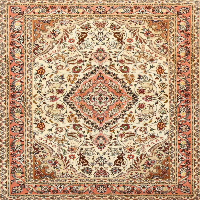 Square Traditional Brown Gold Medallion Rug, tr4790
