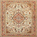 Square Traditional Brown Gold Medallion Rug, tr4790