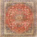 Square Traditional Chestnut Red Medallion Rug, tr4791