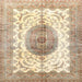 Square Traditional Khaki Gold Medallion Rug, tr4792