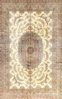 Machine Washable Traditional Khaki Gold Rug, wshtr4792