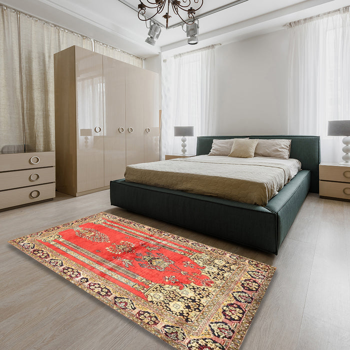Traditional Sandy Brown Persian Rug in a Bedroom, tr4798