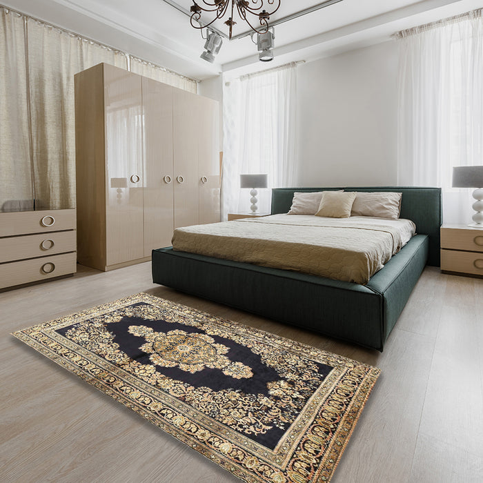 Traditional Brown Medallion Rug in a Bedroom, tr4804