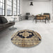 Round Machine Washable Traditional Brown Rug in a Office, wshtr4804