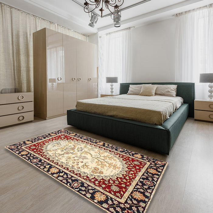 Traditional Brown Persian Rug in a Bedroom, tr4805