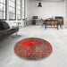 Round Traditional Orange Salmon Pink Oriental Rug in a Office, tr4806